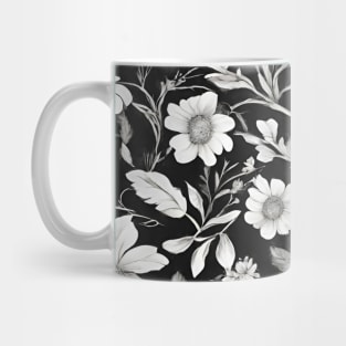 cottagecore botanical monochromatic black and white floral Mug